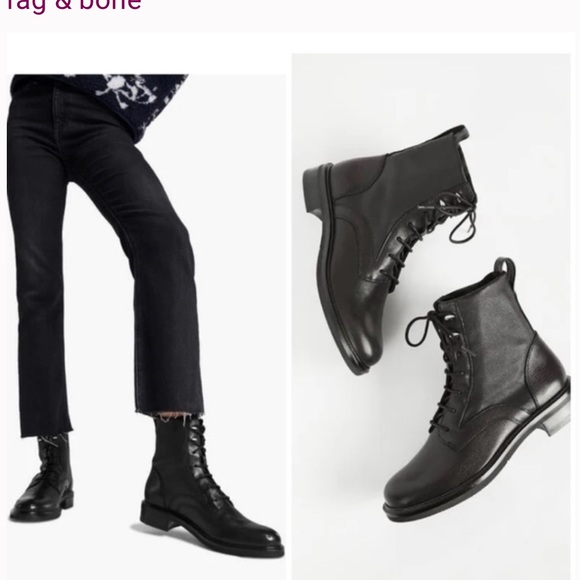 Rag & Bone Slayton Lace Up Black Leather Combat Boots - Picture 2 of 12